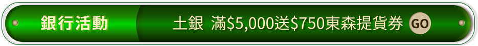 土銀滿5000送750東森提貨券